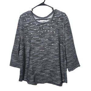 Chicos Weekends Blouse 3 XL Knitted Studded Stars Gray Casual Pullover Comfort